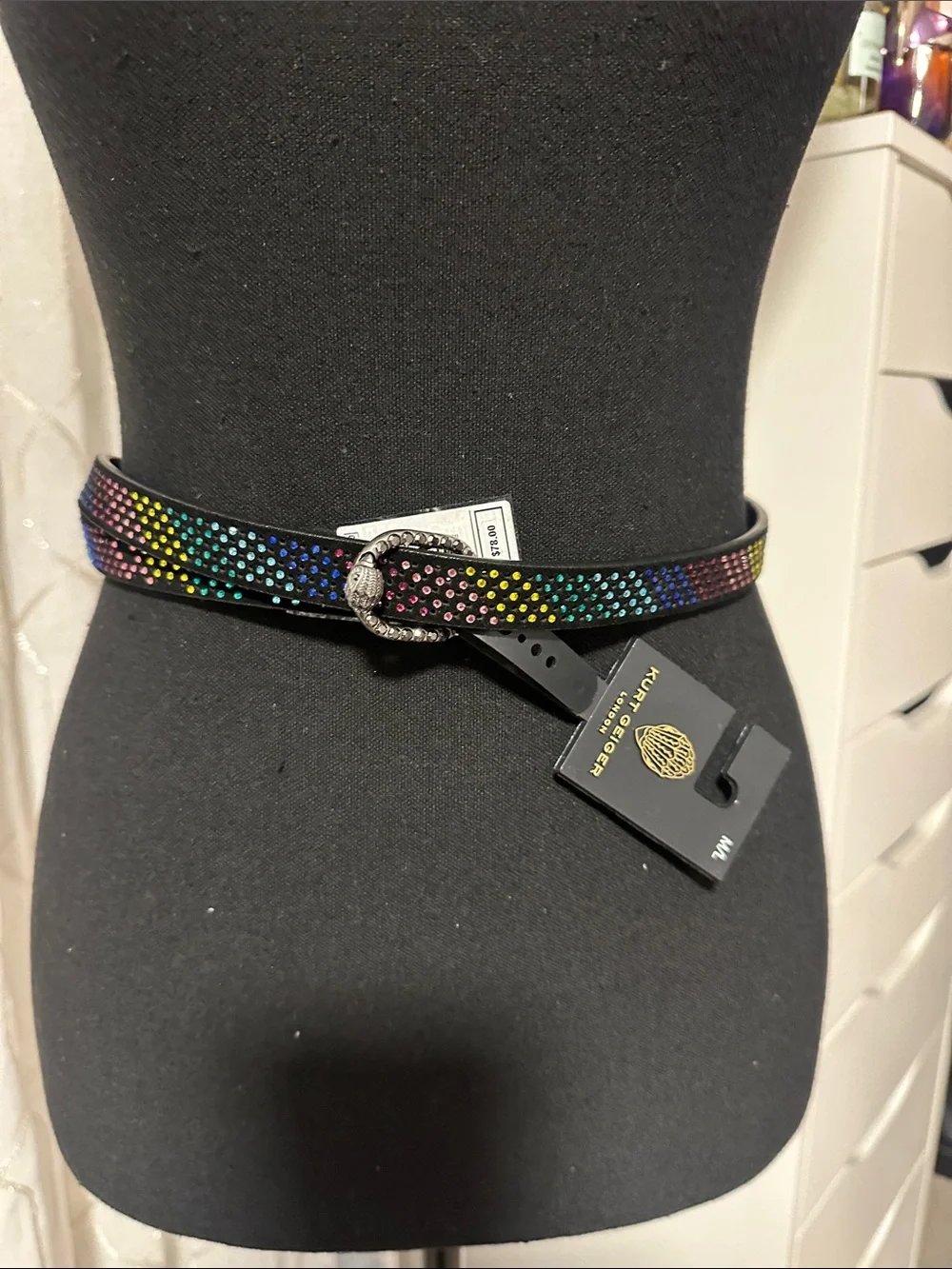 Studded Rainbow Leather Belt with Decorative Buckle